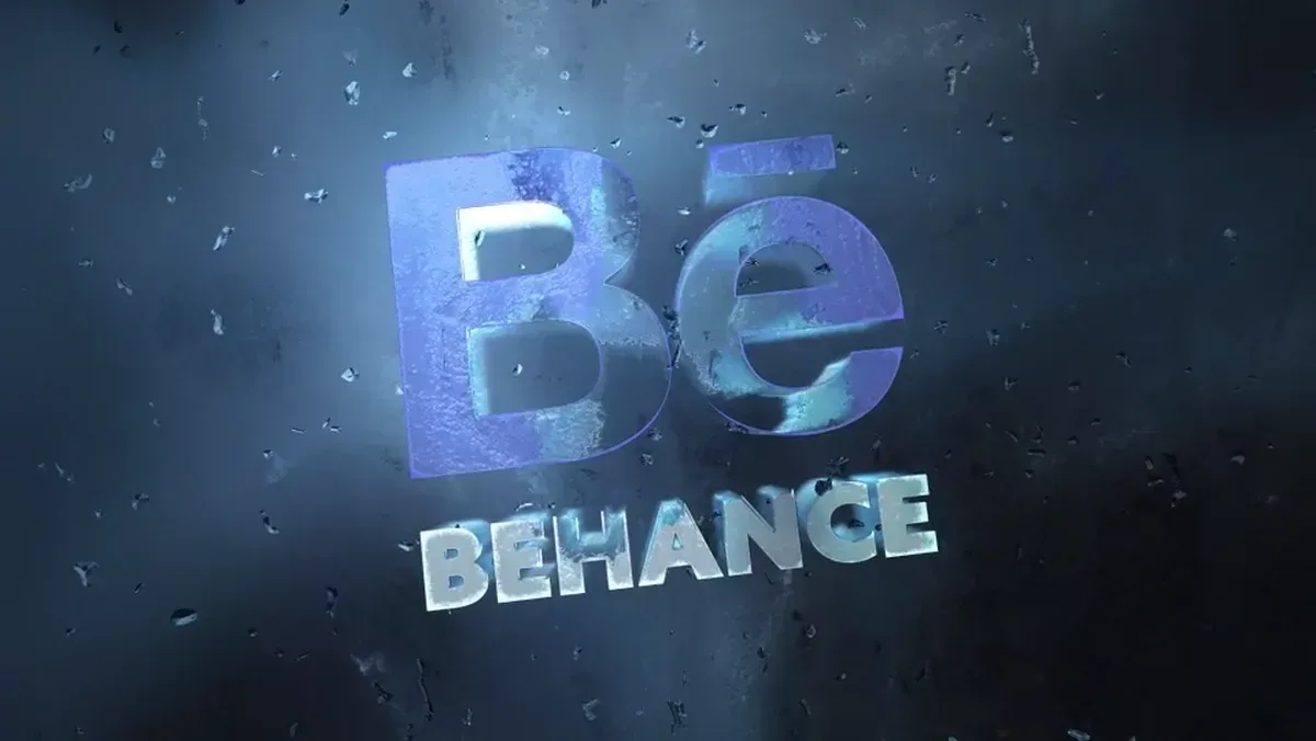 Frozen Be and Behance Logo Reveal After Effects Project Ice Shatter Winter Logo Reveal, Frozen Be lettering with BEHANCE text on a dark icy background