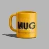 PSD Mockup Mug with 2 Editable, Yellow mug mockup with bold MUG text on a gray background