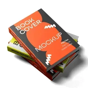 PSD Mockup Multi Book Cover, Stack of three colorful book covers with modern graphic designs