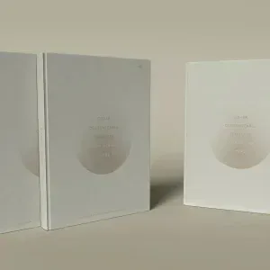 PSD Mockup Books Quality, Three standing books with customizable cover templates in neutral tones