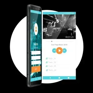 PSD Mockup Phone Screen Display, Black smartphone showing music player and registration screen mockups