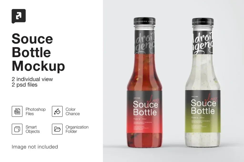 PSD Mockup Clear Glass Sauce Bottle