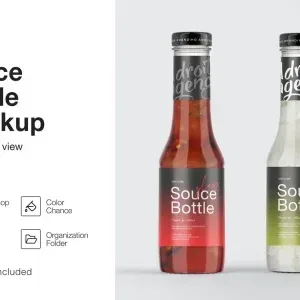 Clear Glass Sauce Bottle Mockup PSD Clear Glass Sauce Bottle Mockup PSD