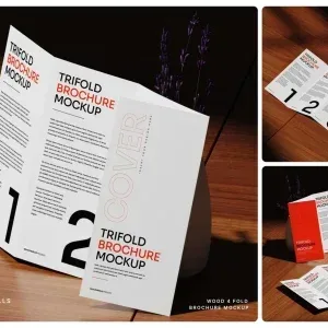 Wood 4 Fold Brochure Mockup PSD Wood 4 Fold Brochure Mockup PSD