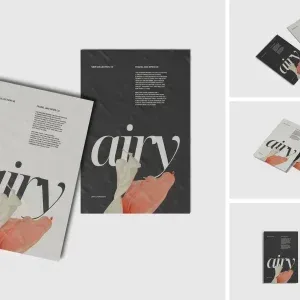 PSD Mockup Poster High, Two posters with the word airy and abstract floral designs in black and white backgrounds