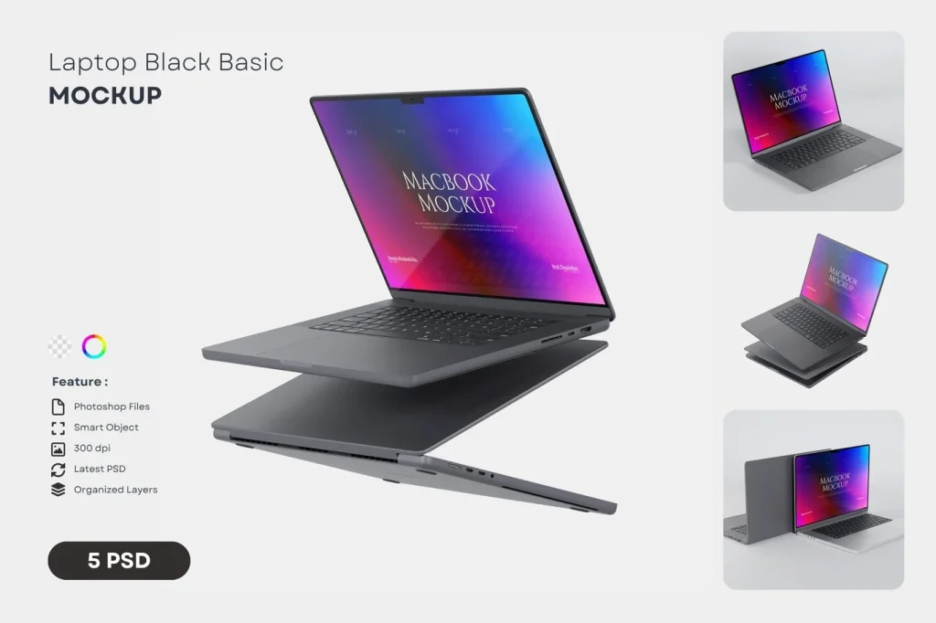 موکاپ PSD لپ‌تاپ شناور قابل تنظیم