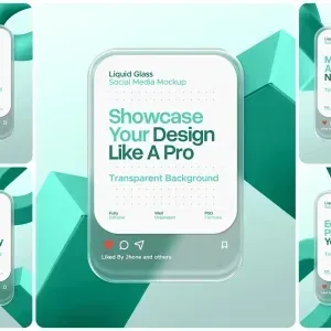 موك أب PSD وسائل التواصل الاجتماعي الزجاجي مع خلفية شفافة موك أب PSD وسائل التواصل الاجتماعي، موك أب منشور وسائل التواصل الاجتماعي بتأثير الزجاج السائل وخلفية شفافة