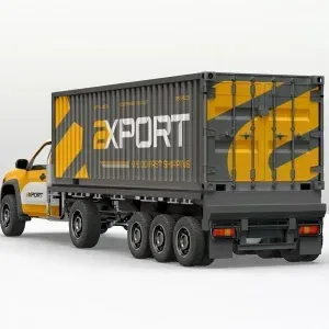 PSD Mockup Cargo Shipping Truck, Yellow and gray cargo shipping truck with container and export branding