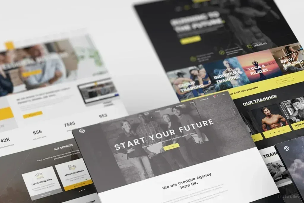 PSD Mockup Perspective Web Design, PSD mockup showing multiple web design layouts in perspective view