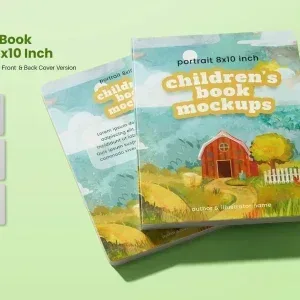 PSD Mockup Children Book Portrait, Children's book portrait mockup with front and back cover in 8x10 inch size