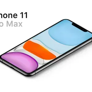 PSD Mockup iPhone 11 Pro, iPhone 11 Pro Max angled view with colorful screen