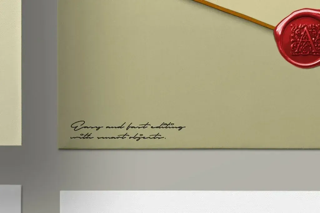 PSD Mockup Invitation Card Envelope, Invitation card envelope with red wax seal on beige paper