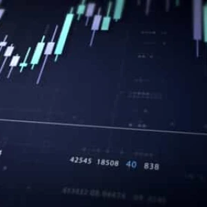 Video Footage Futuristic Stock Market, Futuristic stock market candlestick chart with glowing lines on dark background