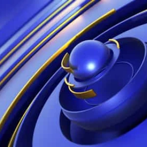 Video Footage Dynamic Abstract Blue, Dynamic abstract blue sphere with gold rings on blue circular layers