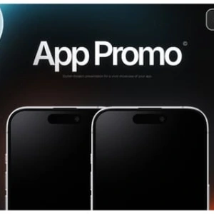After Effects Project Mobile App Promo, Two modern smartphones with black screens angled on dark gradient background