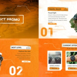 After Effects Project Animated Brush Stroke, Hiker with backpack on rocky trail surrounded by brush strokes on orange…
