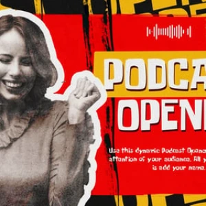 After Effects Project Dynamic Grunge Podcast, Two people with headphones speaking into microphones with dynamic grunge…