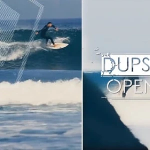 After Effects Project Dynamic Glitch Opener, Surfer riding ocean waves with glitch effect and Full HD text overlay