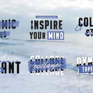 After Effects Project Dynamic Bold Typography, Blurred ocean waves with dynamic bold typography and tape effect overlay