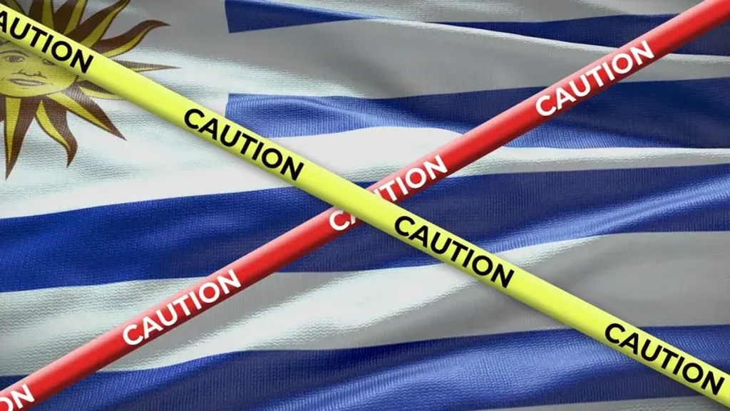 Video Footage Uruguay Flag Caution Tape Waving
