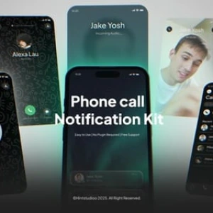 After Effects Project Modern Phone Call, Older woman using smartphone with modern phone call interface showing Jake Yosh