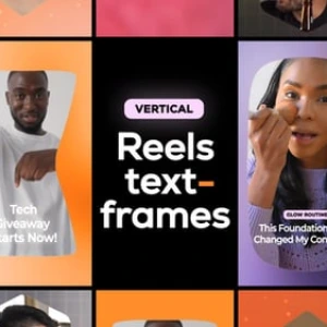 After Effects Project Dynamic Vertical Reels, Vertical reels with diverse frames featuring people and text overlays