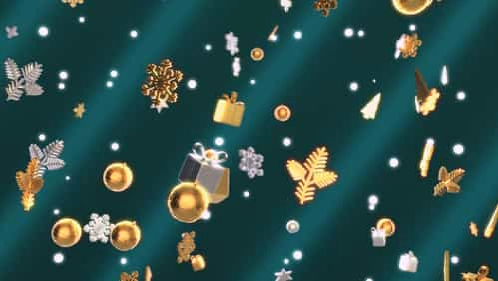 Video Footage Falling Gold Silver Christmas Ornaments