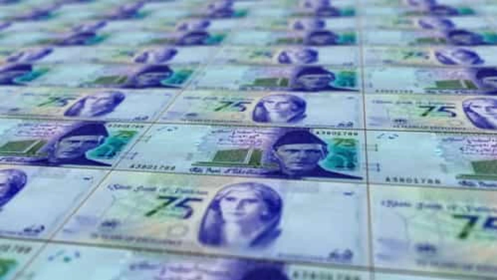 Video Footage Pakistani 75 Rupee Banknotes Flowing