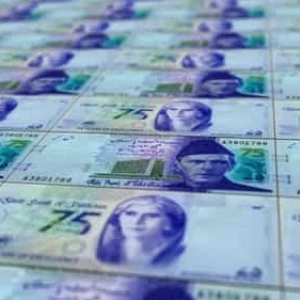 Pakistani 75 Rupee Banknotes Flowing Stock Footage Pakistani 75 Rupee Banknotes Flowing Stock Footage