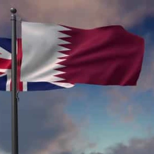 UK Qatar Flags Waving United Kingdom Stock Footage UK Qatar Flags Waving United Kingdom Stock Footage