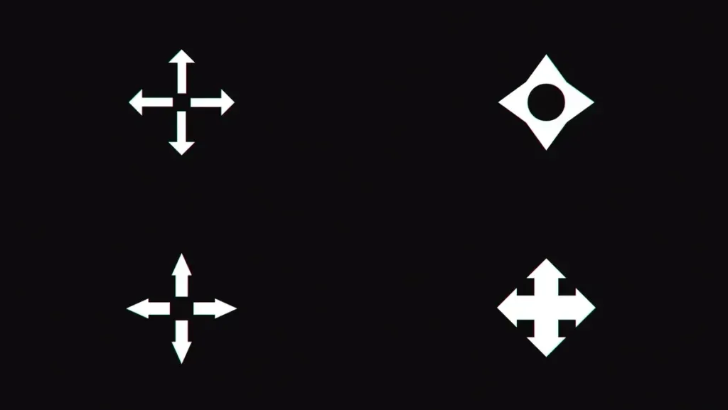 After Effects Project Animated Geometric Arrows, Four white geometric arrow shapes on black background