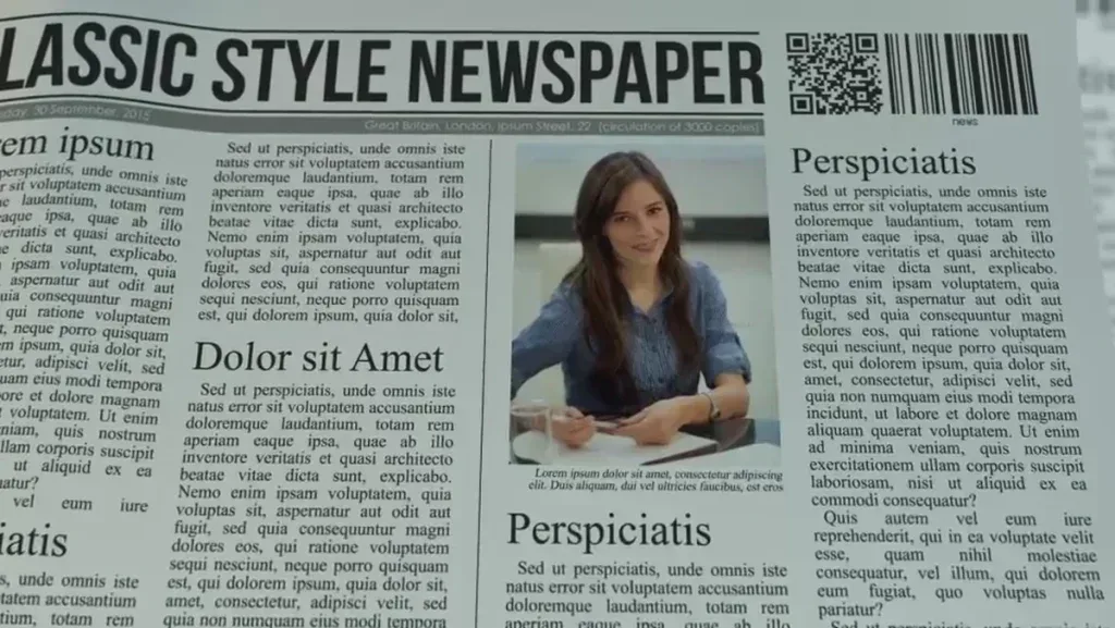 After Effects Project Animated Newspaper Layout, Animated newspaper layout with classic style and photo of woman writing