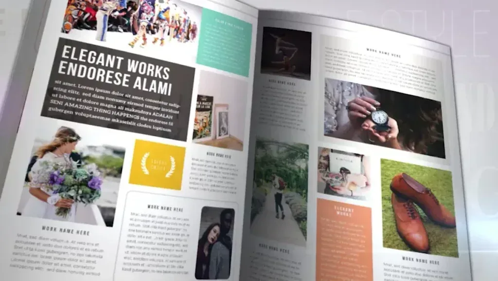 After Effects Project Digital Magazine Modern, Open digital magazine with modern layout and various images and text blocks