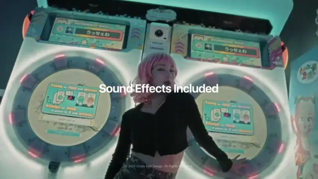 After Effects Project Dynamic Lens Flare, Woman with pink hair dancing in front of illuminated arcade game machines