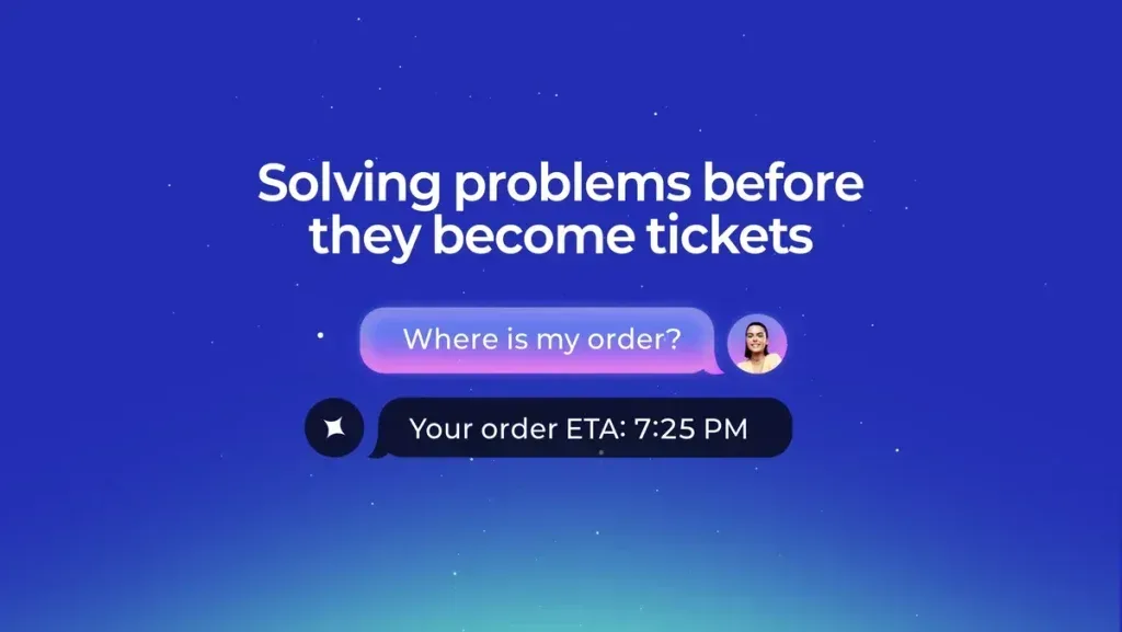 After Effects Project Modern AI Assistant, Chat bubbles showing order inquiry and estimated delivery time on blue gradient…