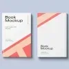 PSD Mockup Book on Minimal, Two white book mockups with coral geometric accents on a light blue background