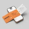 PSD Mockup Instagram Carousel Post, Smartphone mockup showing an orange and white Instagram carousel layout