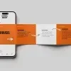 PSD Mockup Instagram Carousel Post, Smartphone displaying a four-slide carousel layout with orange and white panels