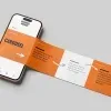 PSD Mockup Instagram Carousel Post, Smartphone displaying a carousel mockup with orange and white slide cards