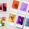 PSD Mockup Instagram Post, Instagram post mockup shown on several smartphone screens and tilted social feed cards