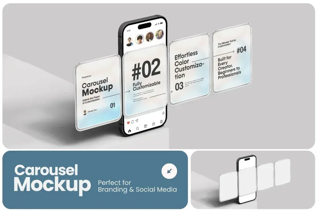 موکاپ PSD پست کاروسل اینستاگرام شیشه‌ای