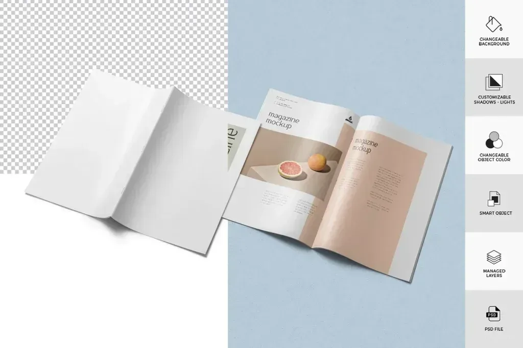 موکاپ PSD مجله برای ارائه