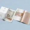 PSD Mockup Magazine Set, Four open magazine mockups on a light blue background with minimalist interior and still life pages