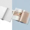 PSD Mockup Magazine Set, Open magazine mockup with blank spread beside a styled spread on split blue and transparent…