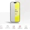 PSD Mockup Phone for App, Front view of a smartphone mockup with a split gray and yellow screen on a light background