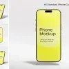 PSD Mockup Phone for App, Yellow-screen phone mockup shown in multiple iPhone color variants