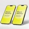 PSD Mockup Phone for App, Two angled smartphones with yellow screens and the text Phone Mockup