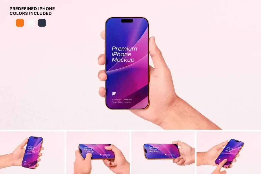PSD Mockup Phone in Hand Presentation Scene for
