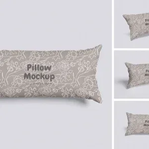 PSD Mockup Pillow with Editable, Floral pillow mockup shown in one large view and three smaller angles