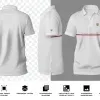 PSD Mockup Polo Shirt for Apparel, White polo shirt mockup shown front, back and side with red trim details